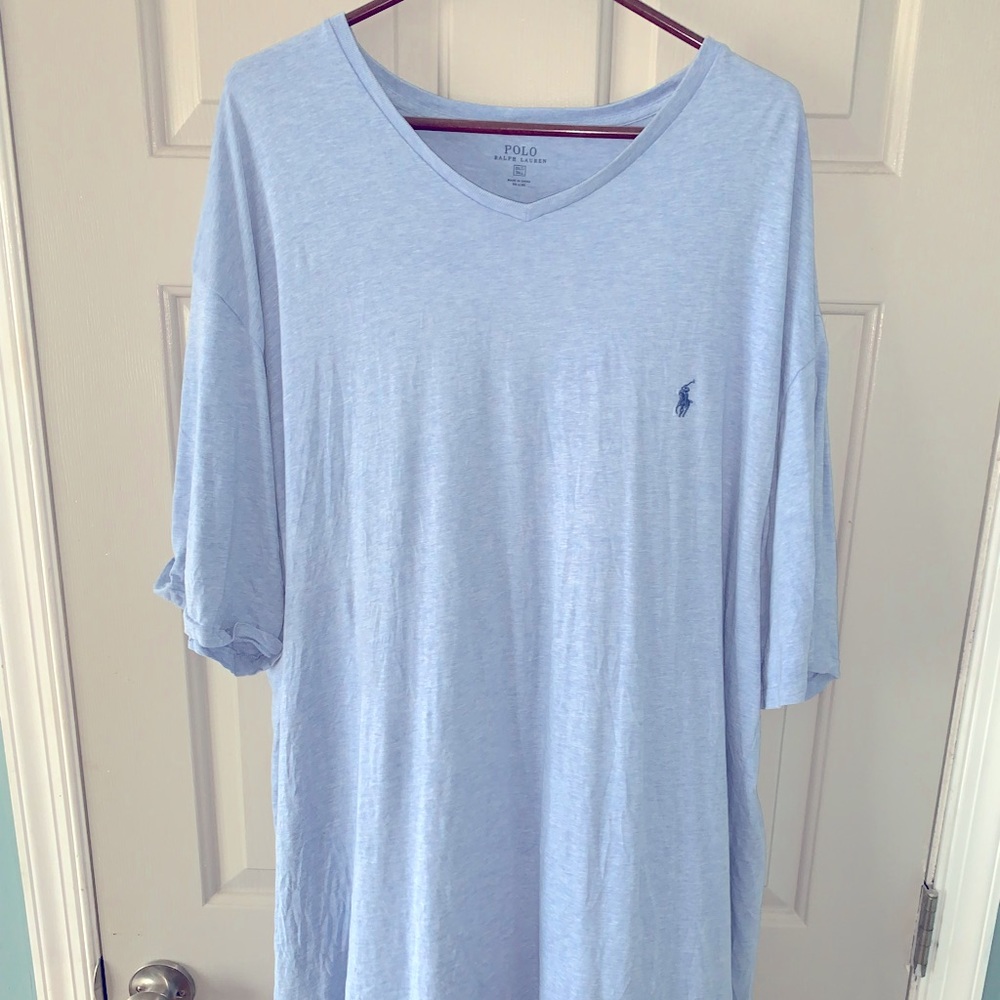 Polo Lo Life by Ralph Lauren Mens 2XLT V neck light blue short sleeve t shirt